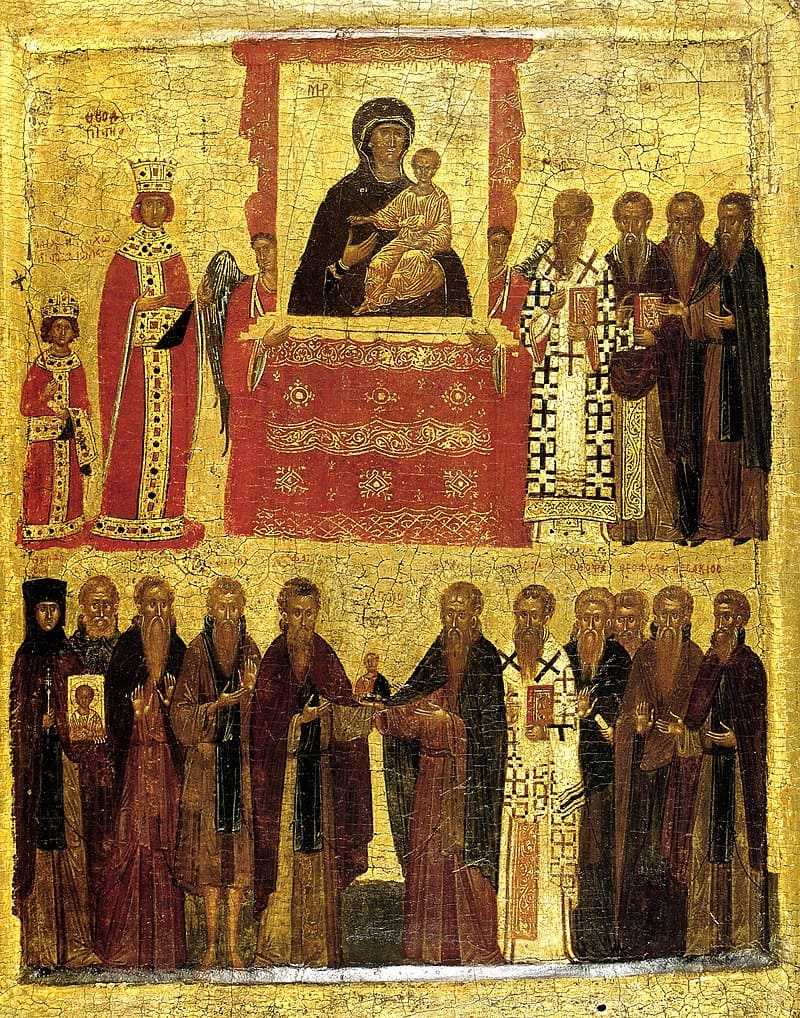 Icono del Triunfo de la Ortodoxia, la verdad de la iconodulia promovida por la emperatriz Teodora, siglo XIV o XV