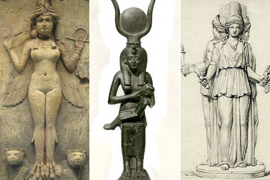 Las diosas Ishtar, Isis y Hécate